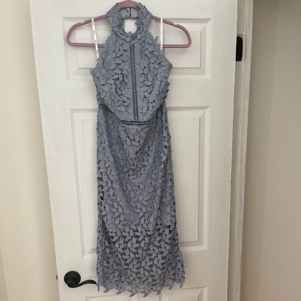 Bardot Midi Lace Dress Dusty Blue Size 8
